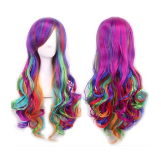   Lange Regenbogenperücke für Damen – Lockige, mehrfarbige Cosplay- und Party-Kostümperücke, hitzebeständiges Kunsthaar
