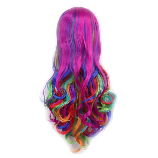 Lange Regenbogenperücke für Damen – Lockige, mehrfarbige Cosplay- und Party-Kostümperücke, hitzebeständiges Kunsthaar