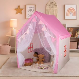   Prinzessinnenhaus-Spielzelt mit Vorhängen für Kinder – Geräumiges Indoor-Spielhaus