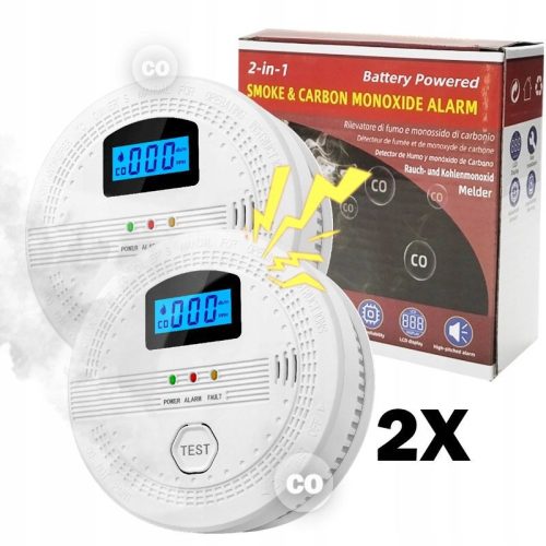 Rauchmelder, Kohlenmonoxidmelder, LCD-Anzeigemelder, Alarmmelder - 2 Stück