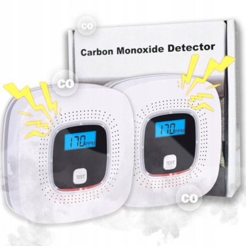 Kohlenmonoxid- und Rauchmelder mit LCD-Display und Ton- und Lichtalarm - 2 Stück