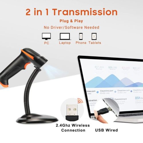 Tera 5100-Z Kabelloser Laser-1D-Barcodescanner mit USB und Ständer
