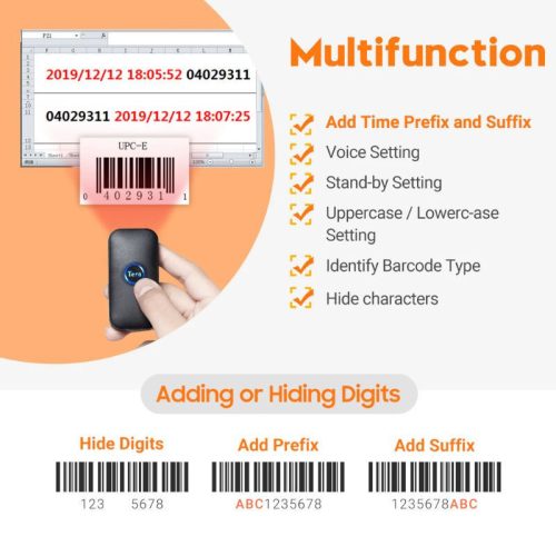 Tragbarer 1D-Barcodescanner Tera 5200C Laser – Bluetooth, Wireless und USB-Konnektivität