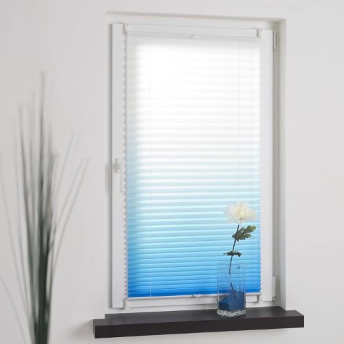JalousieCrew Klemmfix Plissee Farbverlauf 120 x 130 cm, Blau - Weiß