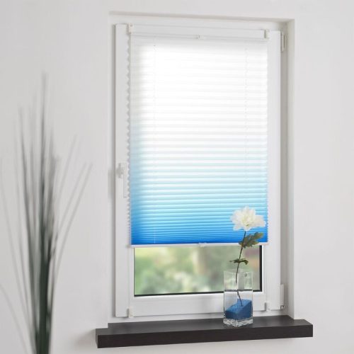 JalousieCrew Klemmfix Plissee Farbverlauf 120 x 130 cm, Blau - Weiß