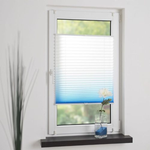JalousieCrew Klemmfix Plissee Farbverlauf 120 x 130 cm, Blau - Weiß