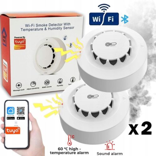 Intelligenter Rauchmelder Temperatur und Luftfeuchtigkeit - mit Messgerät - TUYA WiFi, 2Stk