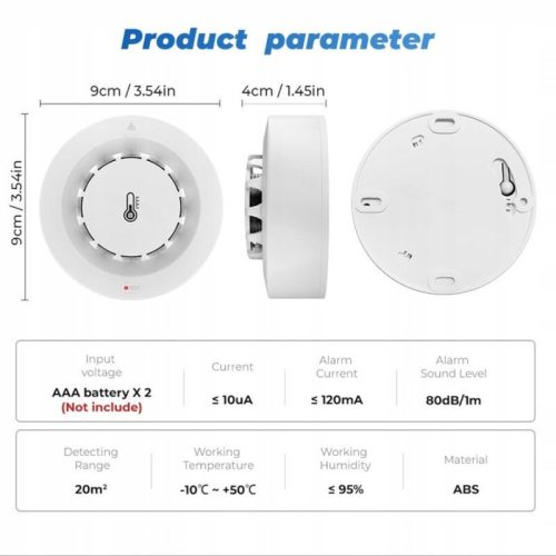 Intelligenter Rauchmelder Temperatur und Luftfeuchtigkeit - mit Messgerät - TUYA WiFi, 2Stk