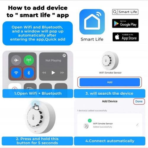 Intelligenter Rauchmelder Temperatur und Luftfeuchtigkeit - mit Messgerät - TUYA WiFi, 2Stk