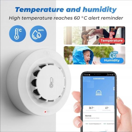 Intelligenter Rauchmelder Temperatur und Luftfeuchtigkeit - mit Messgerät - TUYA WiFi, 2Stk
