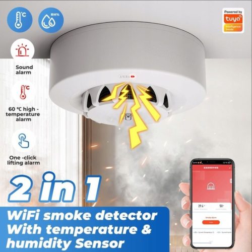Intelligenter Rauchmelder Temperatur und Luftfeuchtigkeit - mit Messgerät - TUYA WiFi, 2Stk