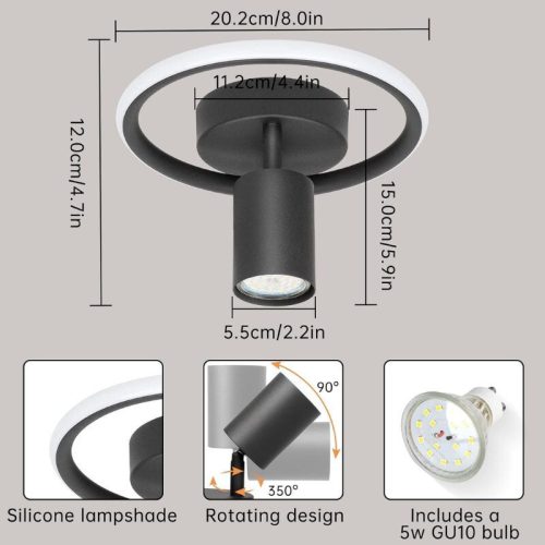 Ketom LED-Wandleuchte, drehbar, 4000 K, 17 W, Schwarz