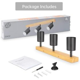   Drehbare LED-Deckenleuchte Kambo mit 3 Brennern (Schwarz und Holz)