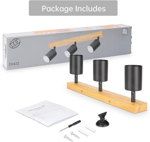 Drehbare LED-Deckenleuchte Kambo mit 3 Brennern (Schwarz und Holz)