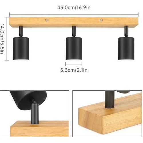 Drehbare LED-Deckenleuchte Kambo mit 3 Brennern (Schwarz und Holz)
