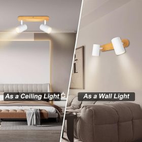   Drehbare LED-Deckenleuchte Kambo mit 2 Brennern (Weiß und Holz)