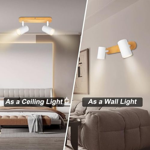 Drehbare LED-Deckenleuchte Kambo mit 2 Brennern (Weiß und Holz)