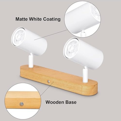 Drehbare LED-Deckenleuchte Kambo mit 2 Brennern (Weiß und Holz)