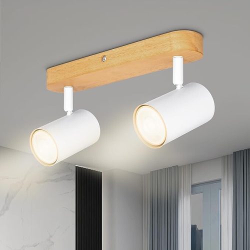 Drehbare LED-Deckenleuchte Kambo mit 2 Brennern (Weiß und Holz)