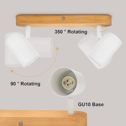 Drehbare LED-Deckenleuchte Kambo mit 2 Brennern (Weiß und Holz)