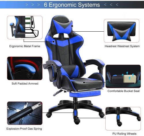 Insma Schwarz-Blauer ergonomischer Gamer-Stuhl
