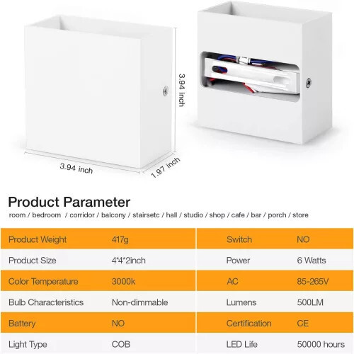 OOWOLF LED-Wandbeleuchtung 2er-Set