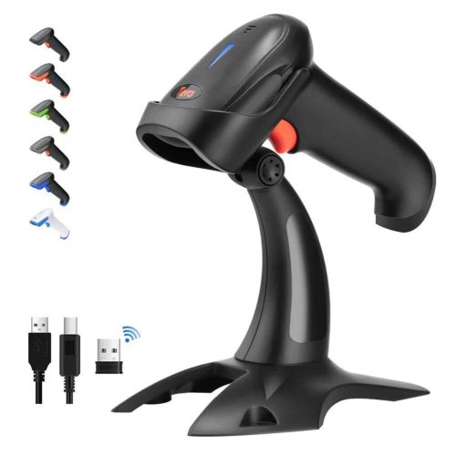 Tera HW0002-Z Kabelloser 1D/2D/QR-Codeleser mit Ständer (schwarz)