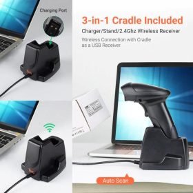   Tera D6100 kabelloser 2D-Barcode-Scanner mit Ladestation (schwarz)