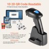 Tera D6100 kabelloser 2D-Barcode-Scanner mit Ladestation (schwarz)
