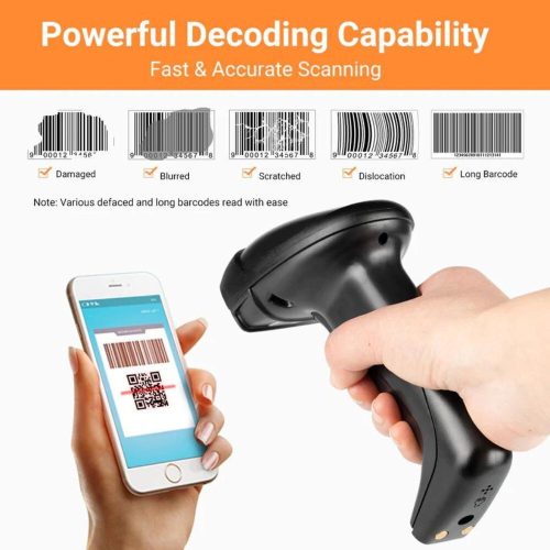 Tera D6100 kabelloser 2D-Barcode-Scanner mit Ladestation (schwarz)