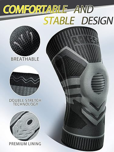 Rokesa Kniebandage, professionelle Schmerzlinderung mit Seitenstabilisatoren und Patella-Gel, Größe L (grau)