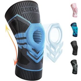   Rokesa Kniebandage, professionelle Schmerzlinderung mit Seitenstabilisatoren und Patella-Gel, Größe S (Babyblau)