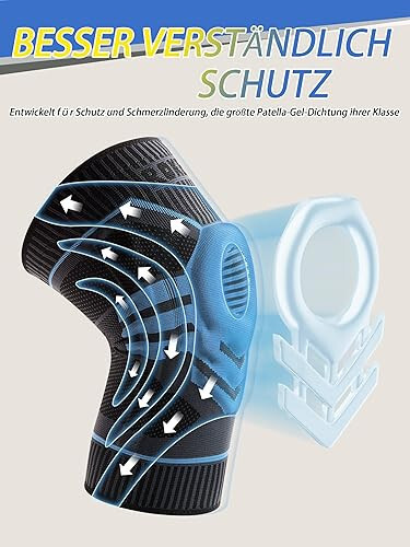 Rokesa Kniebandage, professionelle Schmerzlinderung mit Seitenstabilisatoren und Patella-Gel, Größe 2XL (Babyblau)