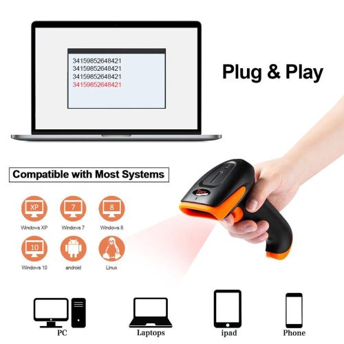 Tera Wireless 1D/2D QR- und Barcode-Leser mit Ständer (Orange)