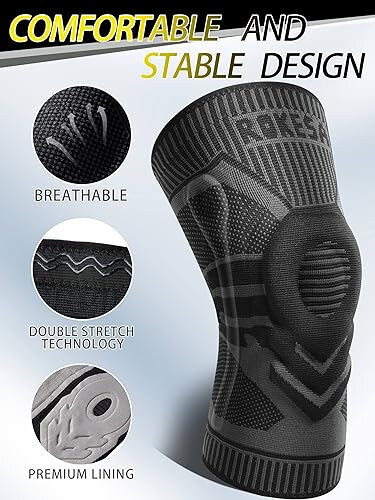 Rokesa Kniebandage, professionelle Schmerzlinderung mit Seitenstabilisatoren und Patella-Gel, Größe XL (schwarz)