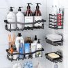 PKBD Schwarzes Edelstahl-Duschregal-Set – 5-teilig, ohne Bohren, mit Seifen- und Zahnbürstenhalter