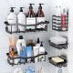 PKBD Schwarzes Edelstahl-Duschregal-Set – 5-teilig, ohne Bohren, mit Seifen- und Zahnbürstenhalter