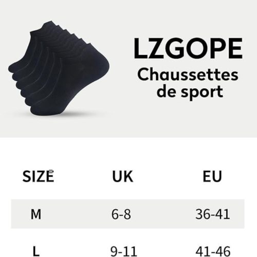 LZGOPE 6 Paar Sportsocken für Damen und Herren, Größe 36-41 (M) - Schwarz