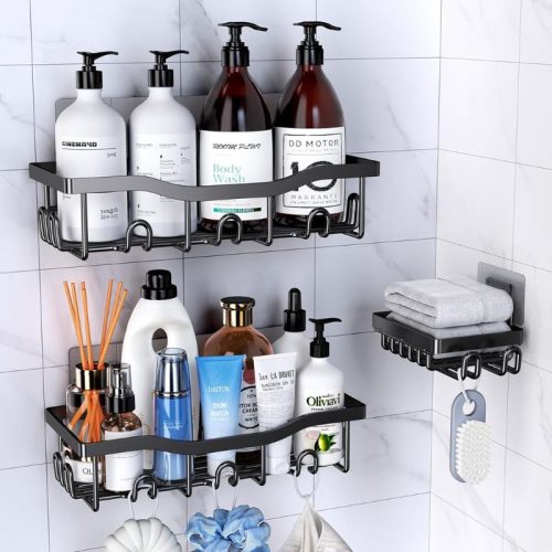 PKPD 3-teiliges Duschregal-Set ohne Bohren, für Badezimmer und Küche, Schwarz