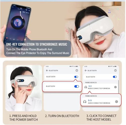 BLux gepolstertes Augenmassagegerät Weiß – Vibrationsmassage, Wärmetherapie, Bluetooth-Musikfunktion