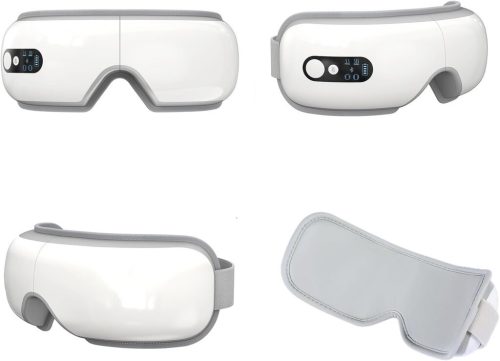 BLux gepolstertes Augenmassagegerät Weiß – Vibrationsmassage, Wärmetherapie, Bluetooth-Musikfunktion