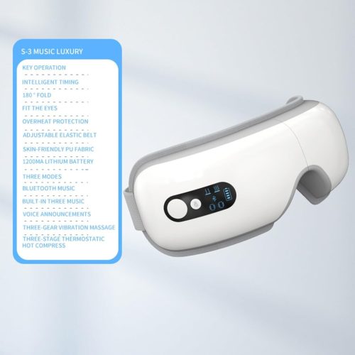 BLux gepolstertes Augenmassagegerät Weiß – Vibrationsmassage, Wärmetherapie, Bluetooth-Musikfunktion