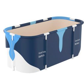   BLux 120 cm faltbare Badewanne für Erwachsene mit Aufschrift „Good Luck Bathtub“ – Wärmedämmend, Blau - Weiß