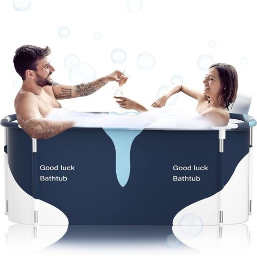 BLux 120 cm faltbare Badewanne für Erwachsene mit Aufschrift „Good Luck Bathtub“ – Wärmedämmend, Blau - Weiß