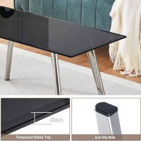   OFCASA Couchtisch aus schwarzem Glas für Wohnzimmer – Schwarz