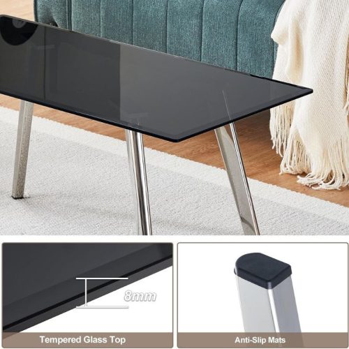 OFCASA Couchtisch aus schwarzem Glas für Wohnzimmer – Schwarz