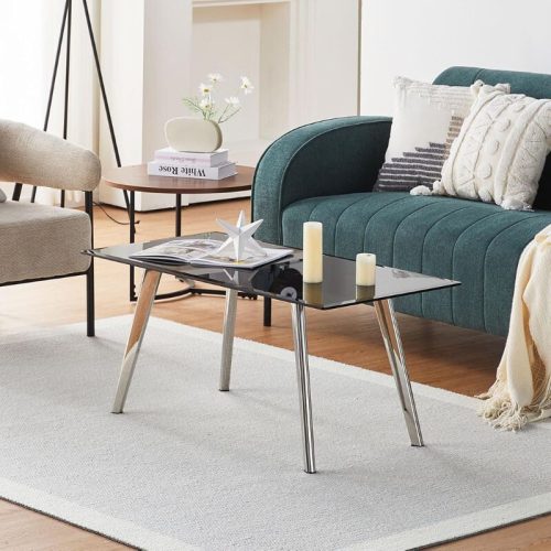 OFCASA Couchtisch aus schwarzem Glas für Wohnzimmer – Schwarz