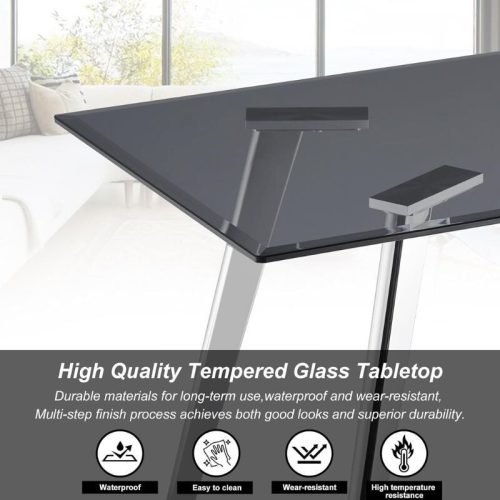OFCASA Couchtisch aus schwarzem Glas für Wohnzimmer – Schwarz