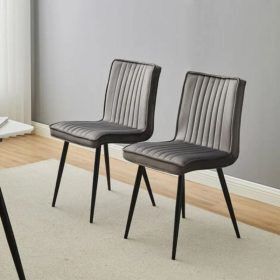   Esszimmerstühle, 2Samt-Esszimmerstühle, gepolsterter Sitz mit schwarzen Metallbeinen, Grau