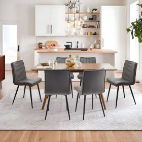   Esszimmerstühle, 2Samt-Esszimmerstühle, gepolsterter Sitz mit schwarzen Metallbeinen, Grau